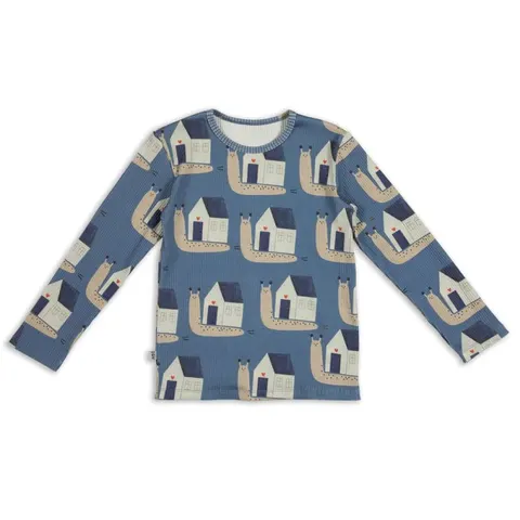 Bluzka prążek SNAILS ON BLUE RIBBED LONGSLEEVE