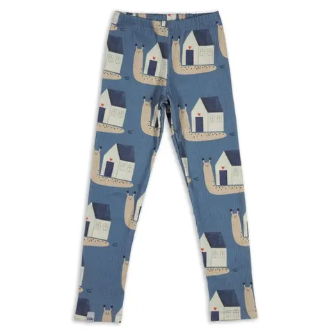 Legginsy prążek SNAILS ON BLUE RIBBED LEGGINGS