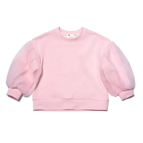 Bluza PUF z tiulowymi rękawami PUDROWY RÓŻ