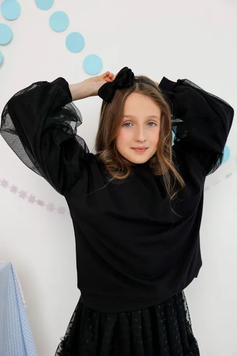 Bluza PUF z tiulowymi rękawami CZARNA