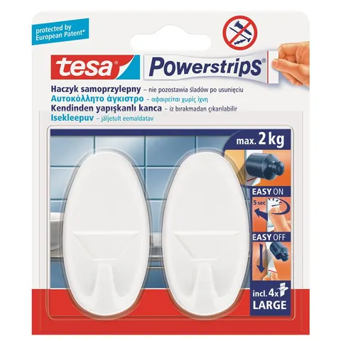 TESA Haczyk okrągły samoprzylepny Powerstrips duży biały 2 szt.