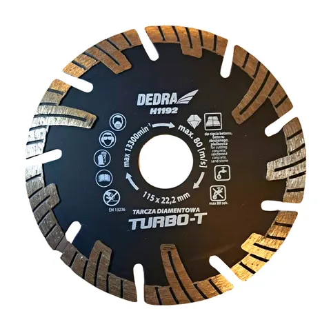 Tarcza diamentowa Turbo-T do cięcia betonu zbrojonego 115 x 22,2mm Dedra
