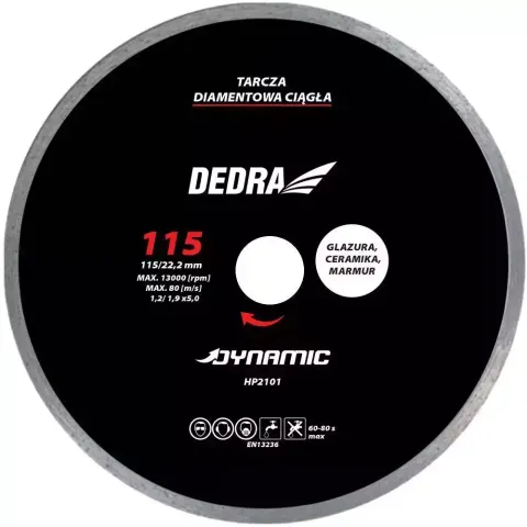 Tarcza diamentowa ciągła do cięcia glazury Dynamic 115 x 22,2mm Dedra
