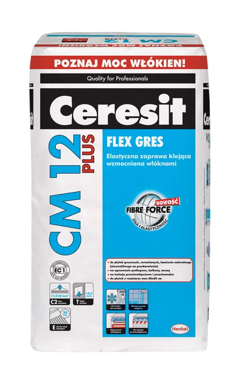 Ceresit CM 12 PLUS, 25 kg, elastyczny klej do płytek z włóknami