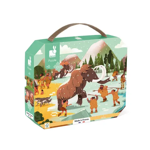 Janod 6 lat+ Puzzle panoramiczne w walizce Prehistoria 100 el.