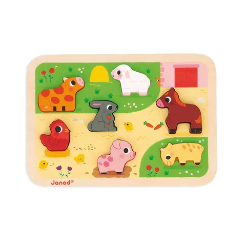 Puzzle drewniane 3D Na farmie 7 el. 18 m+ Janod J07121