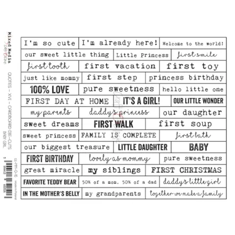 Napisy tekturki Die Cuts Witaj Dziewczynko - Angielskie