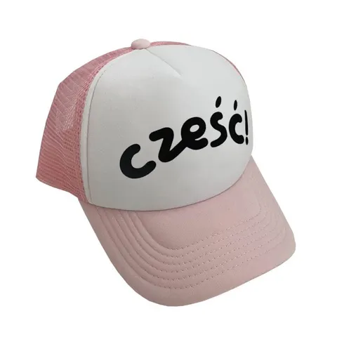 Czapka z daszkiem CZEŚĆ biało-różowa