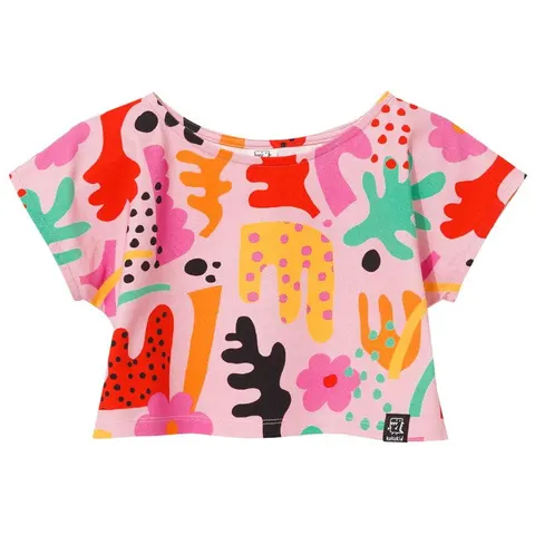 Krótka koszulka CROP TOP pink abstract