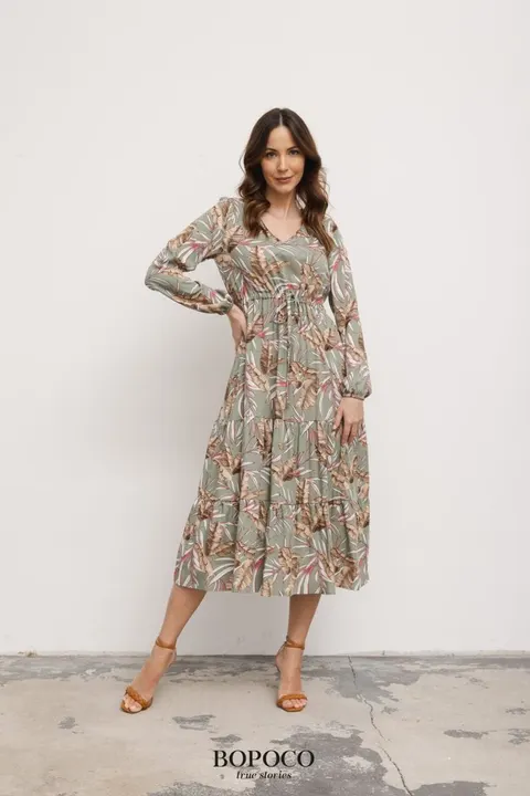 Sukienka z wiskozy LIŚCIE khaki -50%