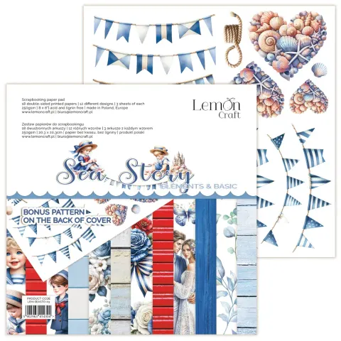 Sea Story Bloczek papierów do scrapbookingu 20x20cm Lemoncraft