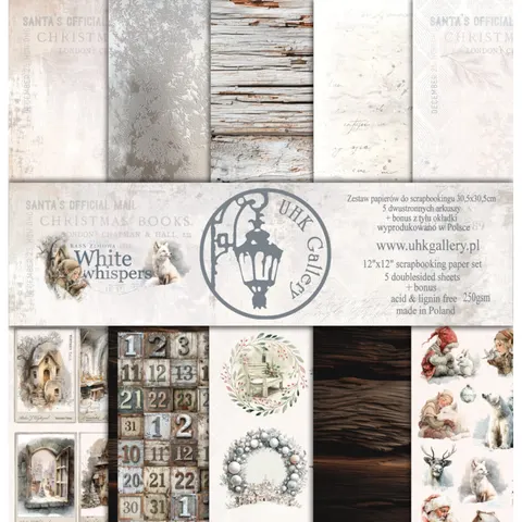 Zestaw papierów scrapbookingowych White Whispers UHK Gallery 30 x 30 cm