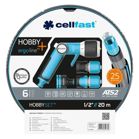 Zestaw do podlewania z wężem Hobby – wąż 1/2" 20 mb + końcówki Ergo – Cellfast