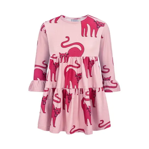 Sukienka fale KOT RÓŻOWY - CAT PINK / FRILLED SPINNING DRESS