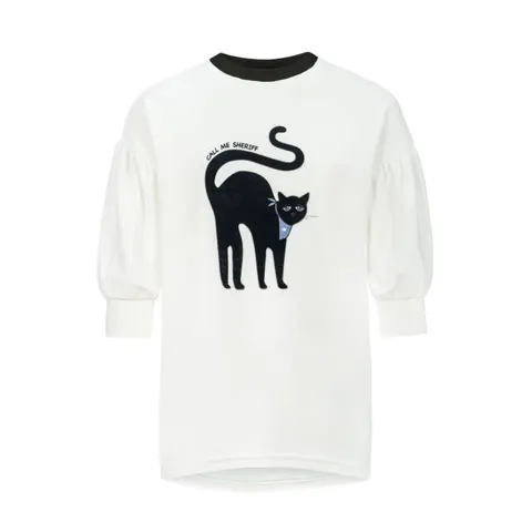 Tunika bufiasta welwet KOT ECRU - CAT OFF-WHITE / VELVET PUFF TUNIC
