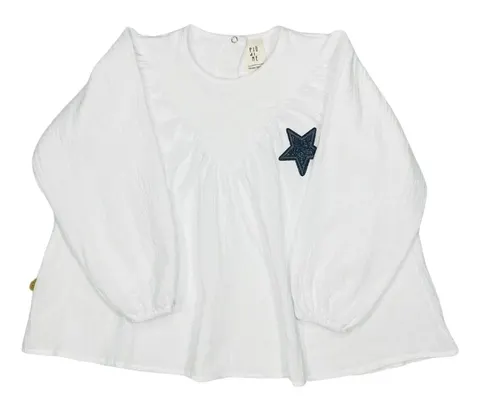 Bluzka koszulowa 211-24 MUSLIN BLOUSE - STAR / WHITE - GOTS