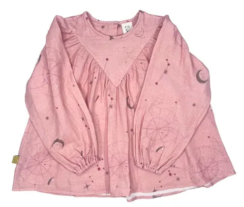 Bluzka koszulowa 213-24 MUSLIN BLOUSE - CONSTELLATION / PINK - GOTS