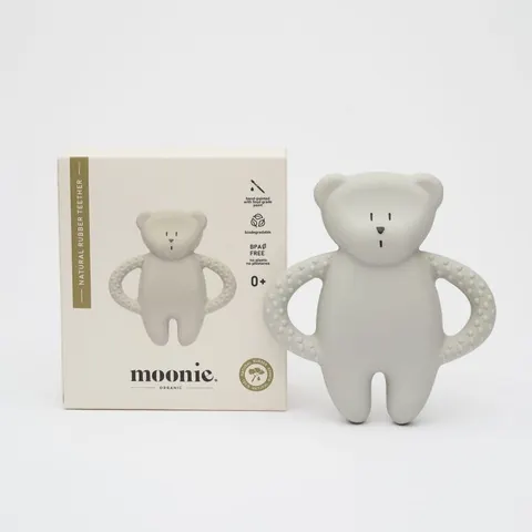 Gryzak z Naturalnego Kauczuku GRAY miś 0 m+ MOONIE