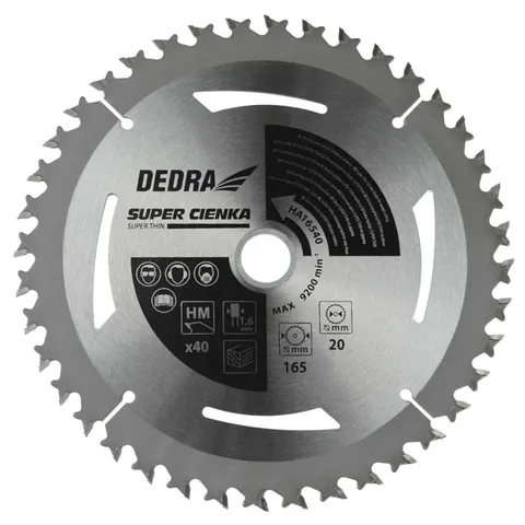 Piła tarczowa SUPER THIN 165mm do drewna 40z 1,6mm Dedra