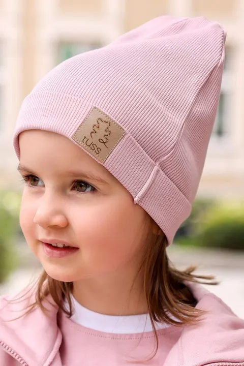 Czapka z kominem LIGHT PINK prążek