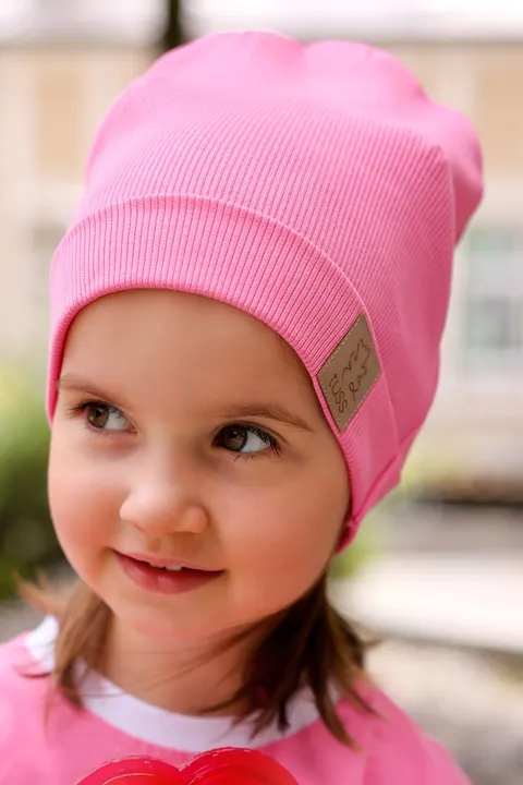 Czapka z kominem CANDY PINK prążek