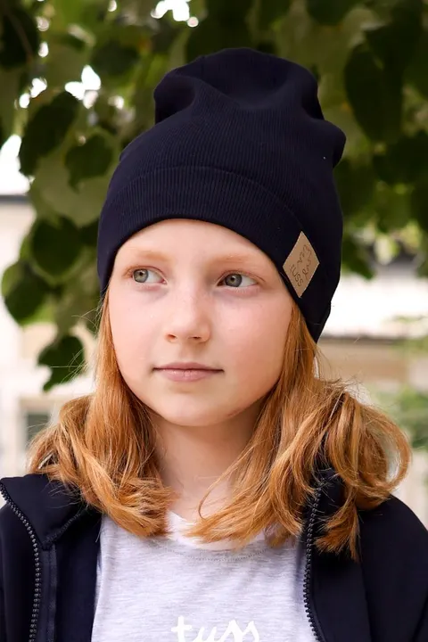 Czapka z kominem DARK NAVY prążek