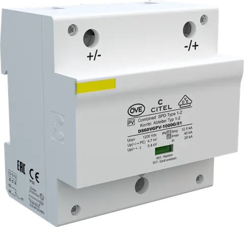 Ogranicznik przepięć. Typ 1+2 DC DS60VGPV-1000G/51