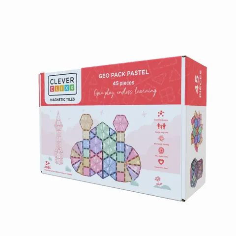 Klocki magnetyczne 45 el. Geo Pack Pastel 3 lata+ Cleverclixx CC-1012