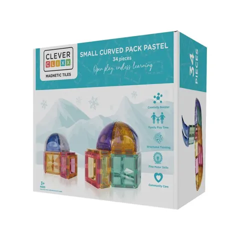 Klocki magnetyczne 34 el. Small Curved Pack Pastel 3 lata+ Cleverclixx CC-1025