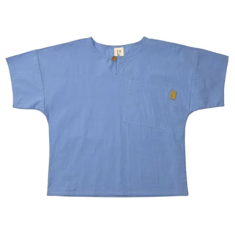Koszulka 064-25 T-SHIRT WH BUTTON- BLUE ( 100% COTTON )