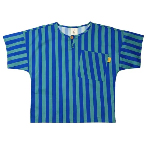 Koszulka 066-25 T-SHIRT WH BUTTON BLUE & GREEN STRIPES ( 100% COTTON )