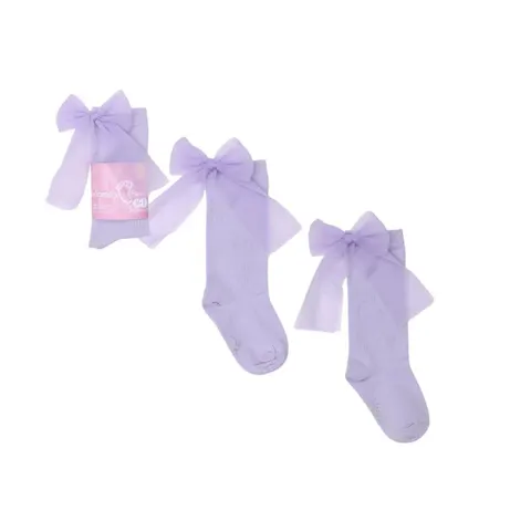 Podkolanówki Candy Bow LAWENDOWE gładkie