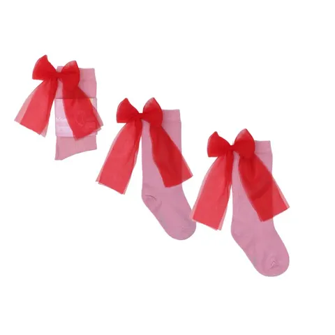 Podkolanówki Candy Bow RÓŻOWE gładkie