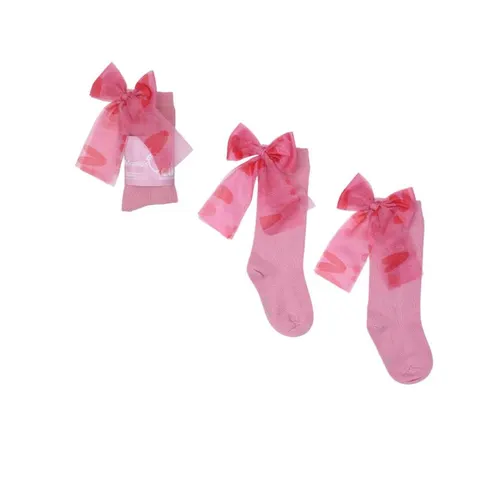 Podkolanówki Candy Bow RÓŻOWE z serduszkiem