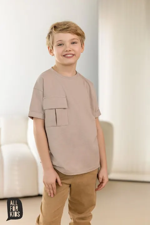 T-Shirt z kieszonką BEŻOWY