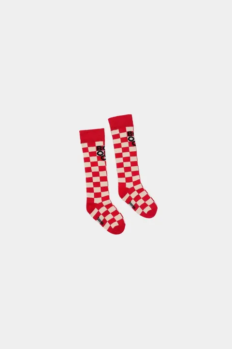 Skarpetki długie 603 CHECKED SOCKS RED black/ ecru/ red