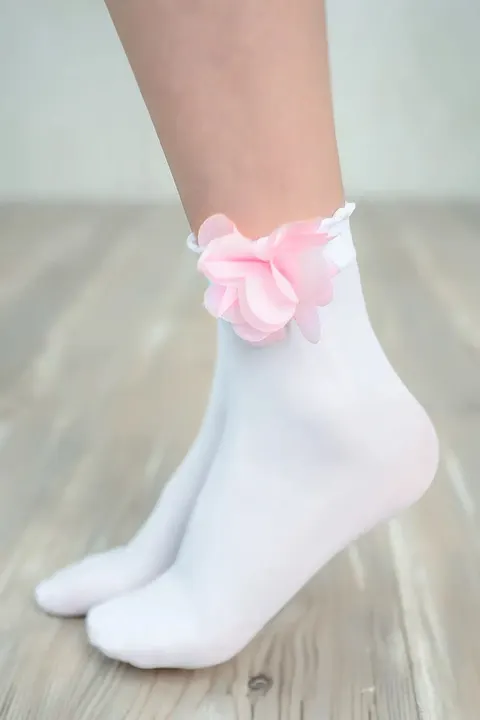 Skarpetki z mikrofibry HAWAI z kwiatkiem 40 den BIANCO/ROSE