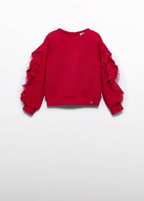 Bluza z falbanką z tiulem dla dziewczynki Czerwona Abel & Lula 15-05823-002