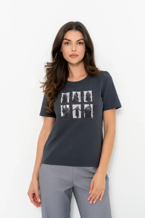 T-Shirt damski Bopoco ZDJĘCIA grafitowy