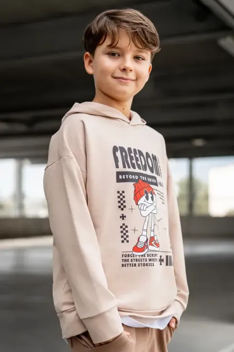Bluza z kapturem FREEDOM Beżowa All For Kids