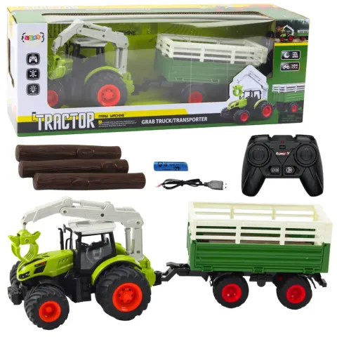 Leantoys Zdalnie sterowany traktor z przyczepą i chwytakiem