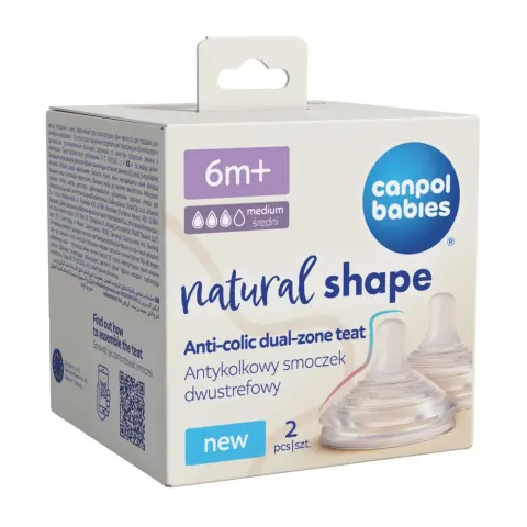 Canpol babies Antykolkowy smoczek dwustrefowy Natural Shape 6m+ 2szt.