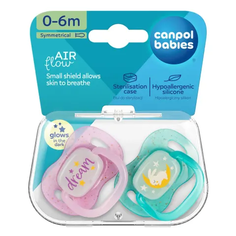 Canpol babies (34/942) Smoczek uspokajający silikonowy symetryczny 0-6m NightGlow 2szt