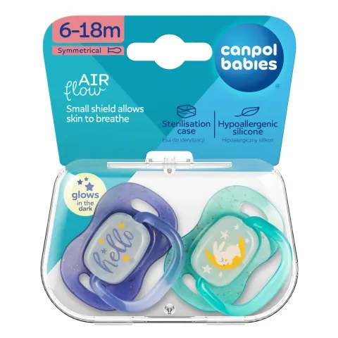Canpol babies (34/943) Smoczek uspokajający silikonowy symetryczny 6-18m NightGlow 2szt