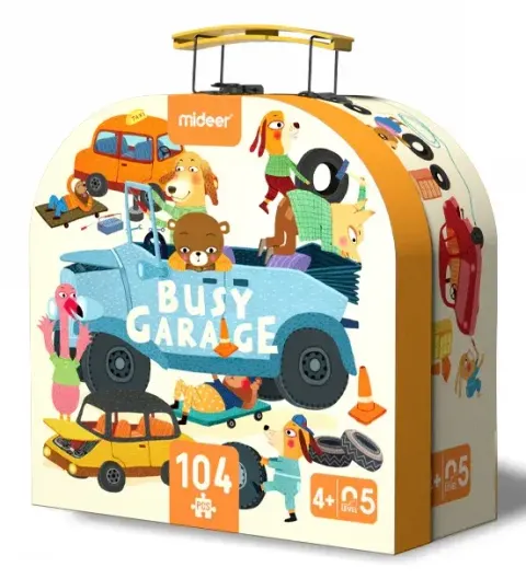 Puzzle dla dzieci w walizce Mój garaż 104 el. 4 lata+ mideer MD3078