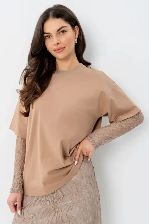 T-Shirt damski LOOKS WE LOVE beżowy Bopoco