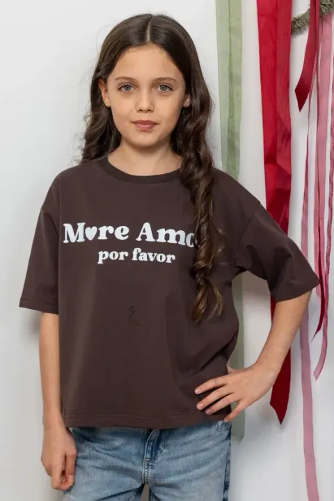 T-Shirt dziecięcy MORE AMORE czekoladowy All For Kids & Bopoco