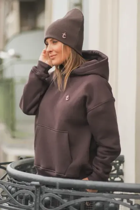 Bluza ocieplana Damska WINTER z kapturem Czekoladowa Choco TUSS