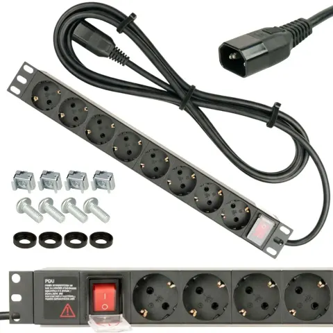 Gembird Listwa zasilająca rack (PDU), 8 gniazd typ Schuko, 1U, 10A, wtyk C14 3m