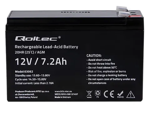 Akumulator Qoltec AGM LongLife 12V 7.2Ah